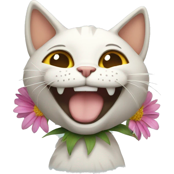 Cat laughing with flower on its head emoji
