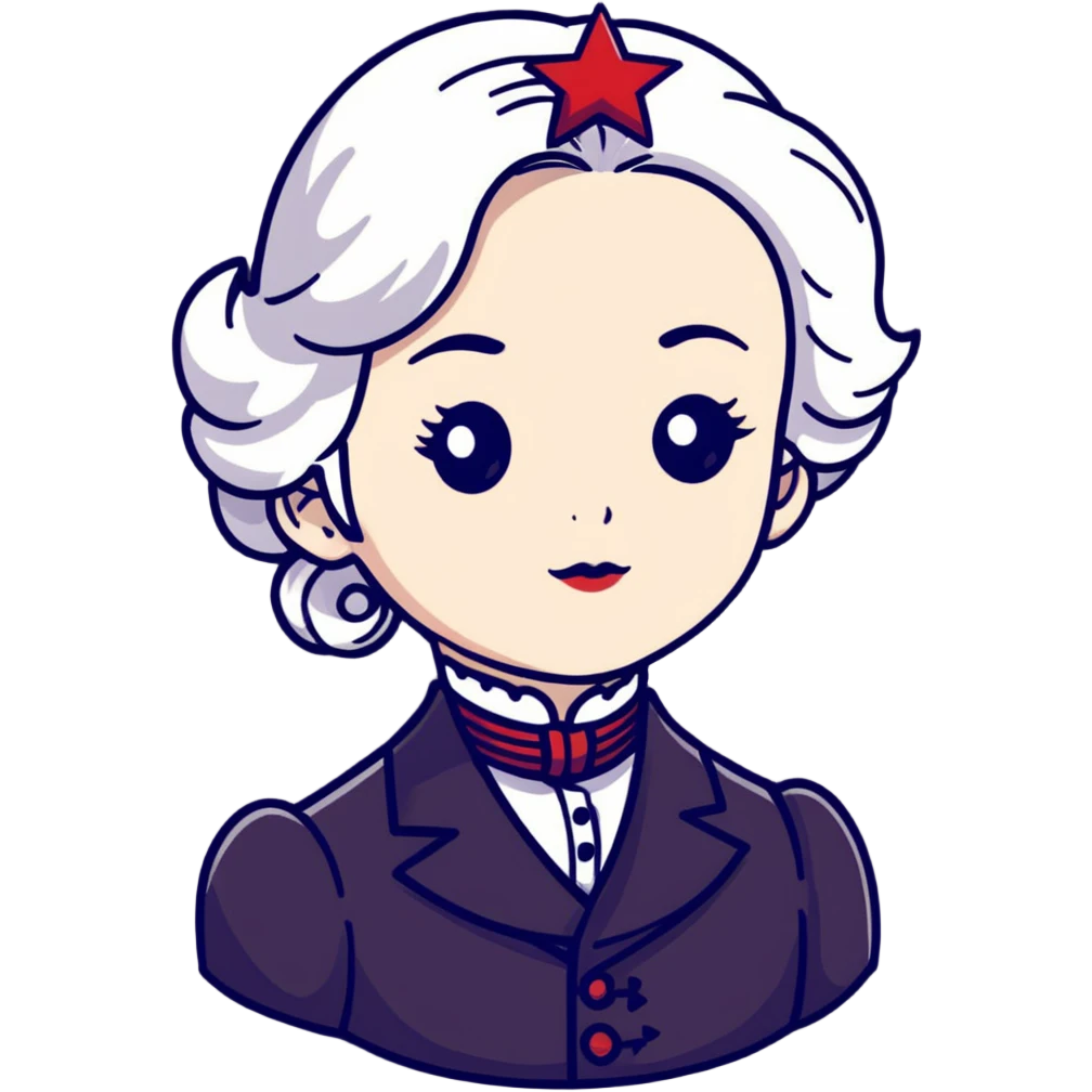 Victorian character with pale skin, white hair, and star-shaped eyes in elegant Victorian attire emoji
