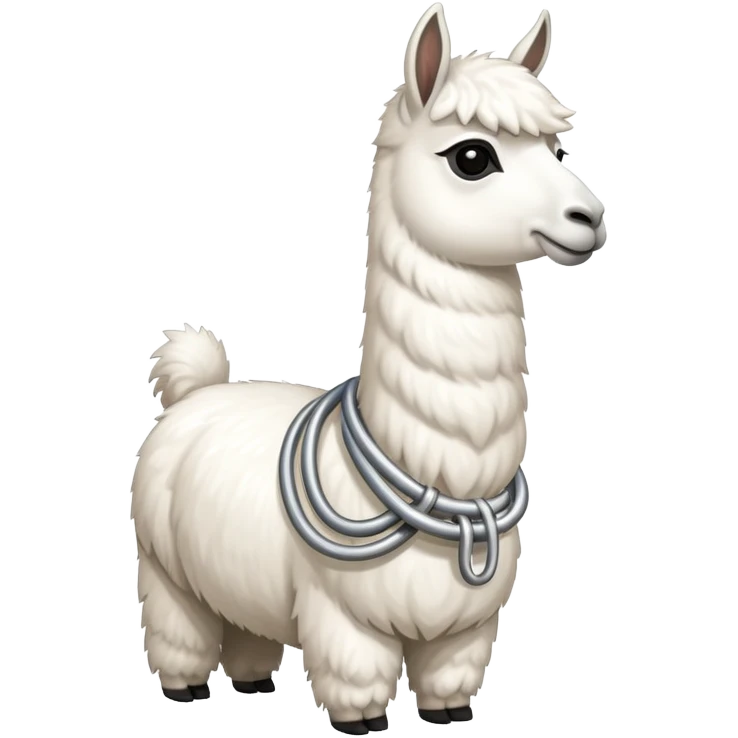 white llama with a long steel resilient coil around the neck emoji