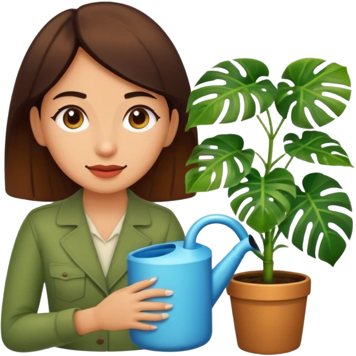 woman watering her monstera plant emoji