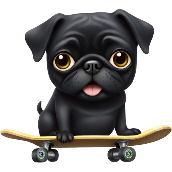 Black Pug on a skateboard  emoji