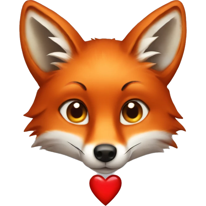 deep lush red fox face with tiny red heart instead of eyes emoji