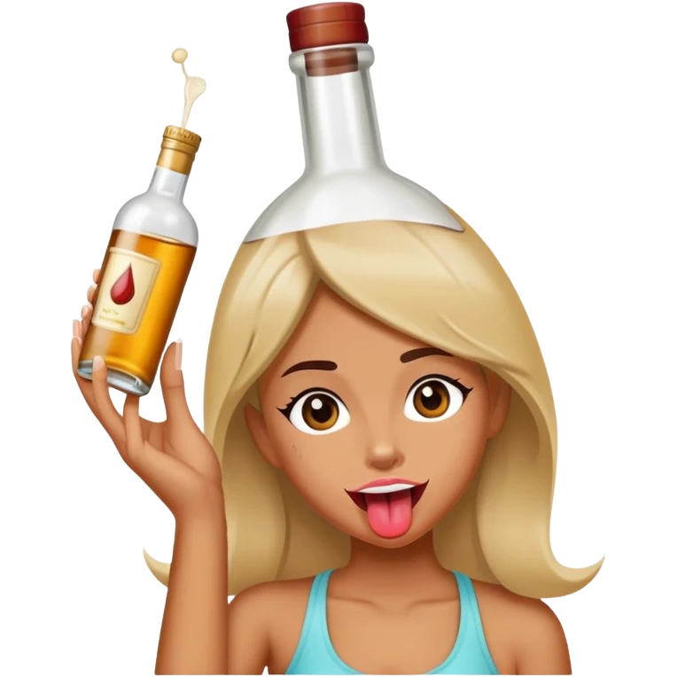Girl With tongue out holding a liquor bottle on her head  emoji