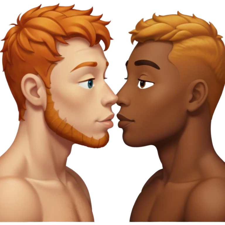 Ginger man and tanned man kissing emoji