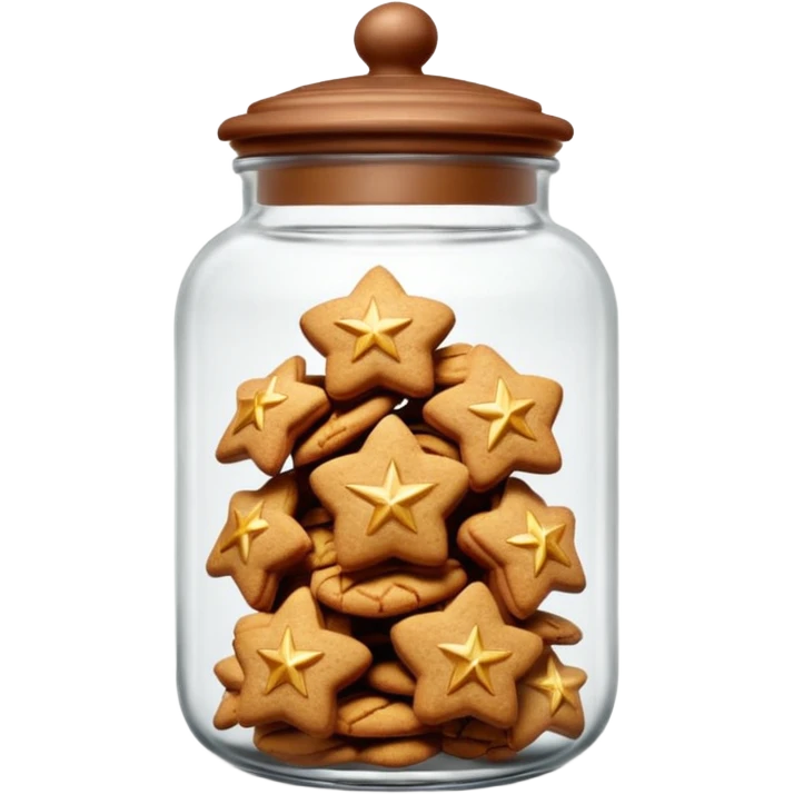 Realistic glass cookie jar with brown lid full of stars ginger cookies emoji
