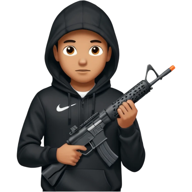 
Fais moi un jeune taliban qui ressemble qui tient une AR15 avec un hoodie a capuche, capuché, avec la cagoule nike therma fit hood emoji