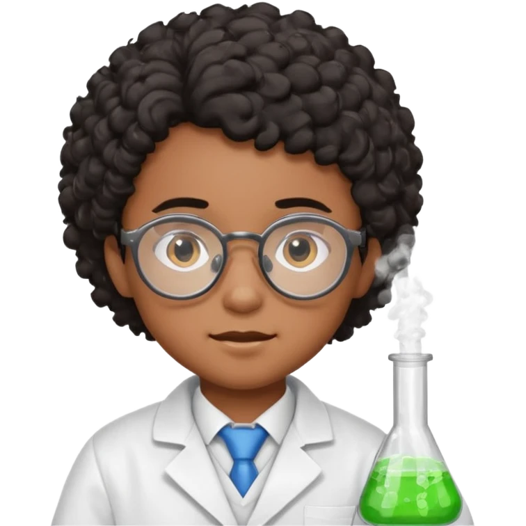 kid boy scientist brown skin, black curly hair emoji