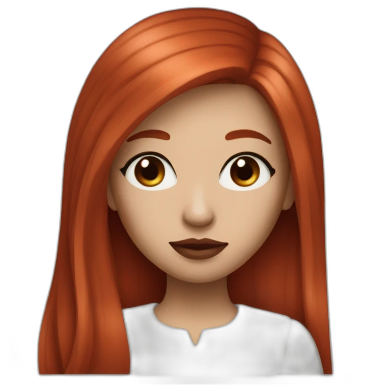 straight long red hair,red lipstick,black eyes, white skin and a small nose with transparent emoji