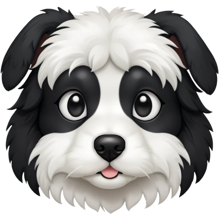 A black and white cavaton (cavalier King Charles spaniel and coton de Tulear) dog with black from his ears to around his eyes and white around his mouth and nose  emoji
