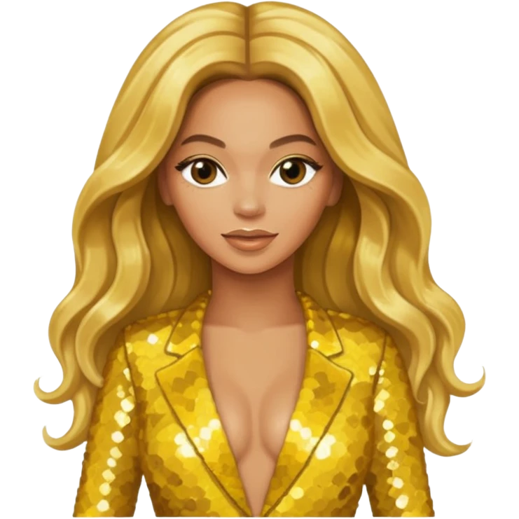 Beyonce from Destiny's Child with long golden blonde hair, yellow sequin outfit emoji