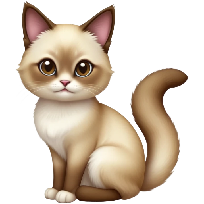 cinematic-[snowshoe cat]-realistic-full-body-sitting-emoji,-tail-curled-playfully-around-its-paws,-head-tilted-dramatically,-fluffy-[siamese]-fur,-simplified-yet-realistic-focused-features,-highly-detailed,-glowing-with-an-almost-sarcastic-glow emoji