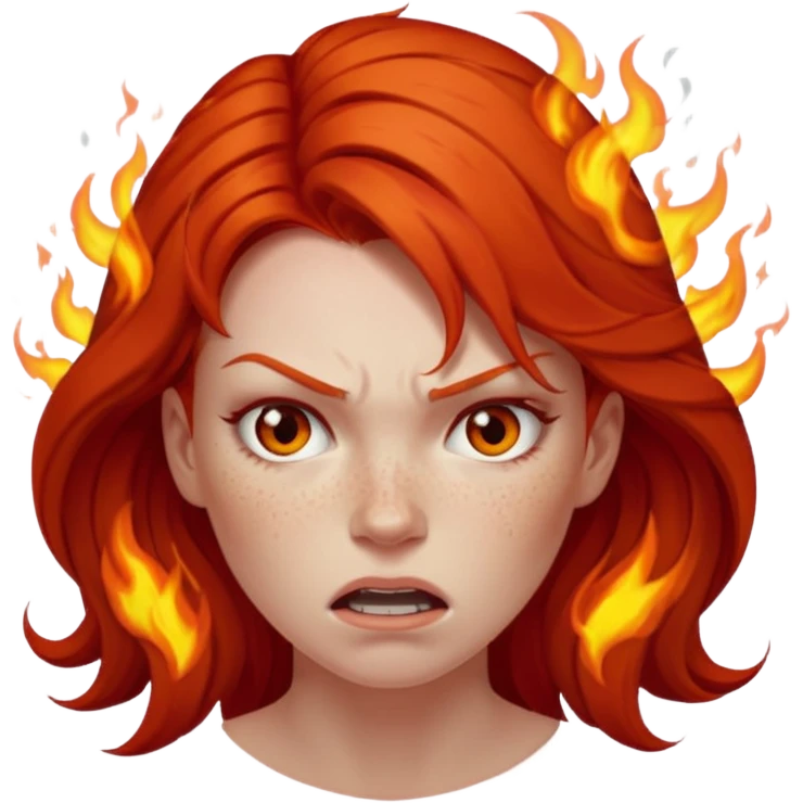 burning angry bodybuilder red haired woman emoji