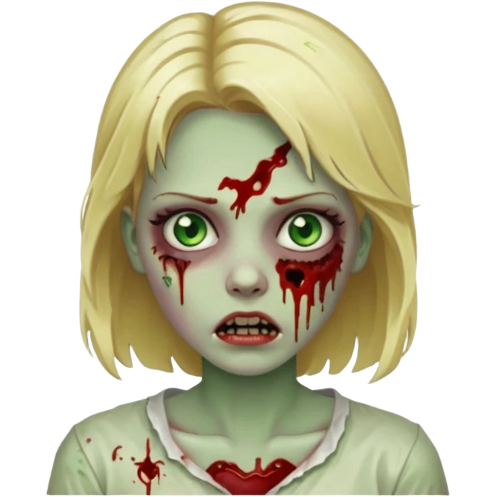 faça um emoji de um zumbi, uma menina loira com olho verdes, sangue, de terror emoji