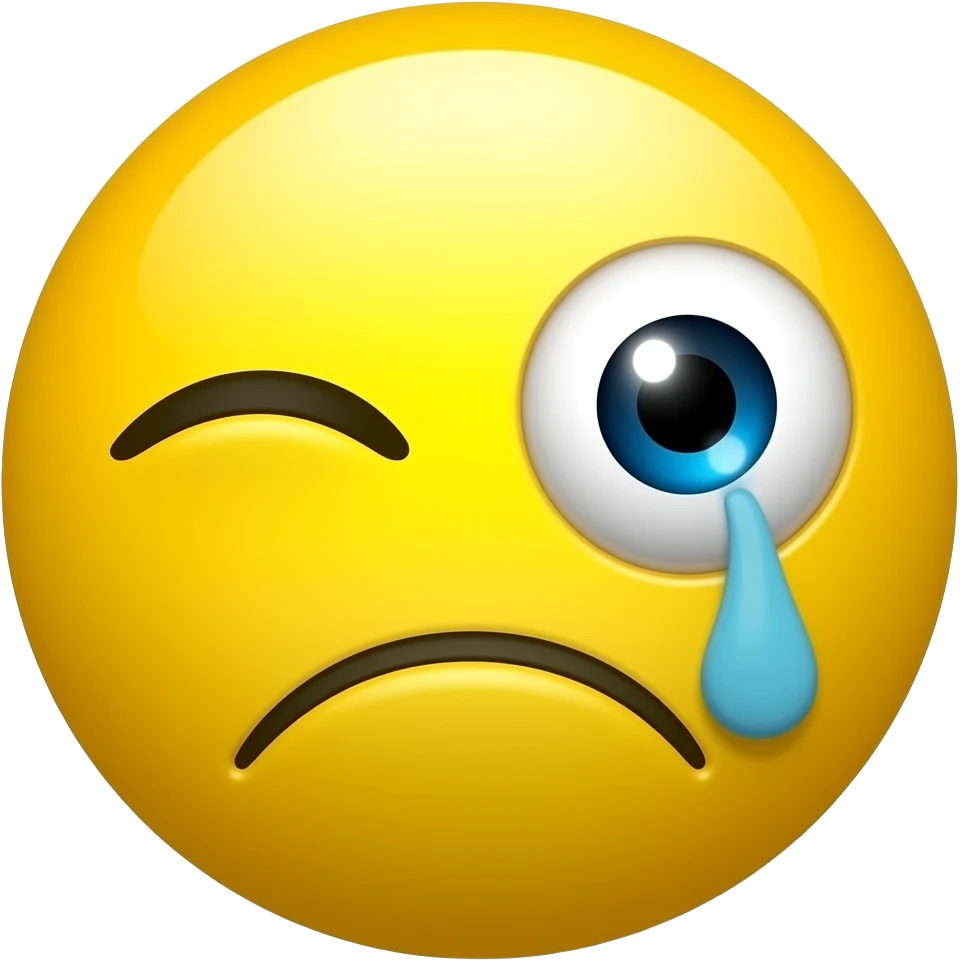 An yellow ball emoji with a face that is very tired and with one eye almost closing emoji