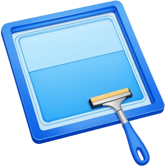 screenprinting frame with squeegee and ink, simple, clear, vibrant emoji