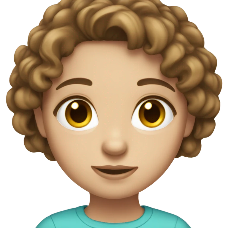 Brunette girl with light brown hair and brown eyes with emoji