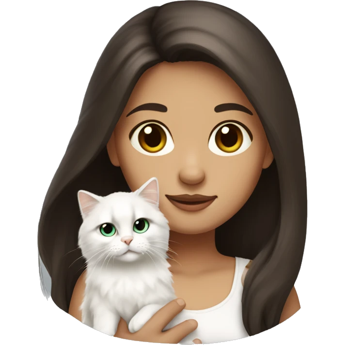 Dark brown straight hair girl with holding fluffy Siberian white cat  emoji