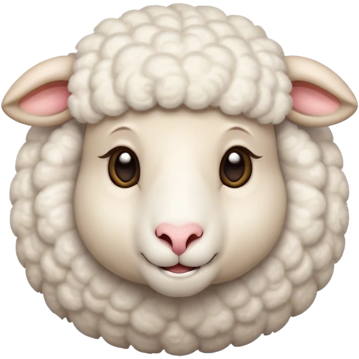 Cinematic Cute Sheep Portrait Emoji, Head tilted playfully and inquisitively, featuring a fluffy, pristine white fleece with soft, perky ears, round, sparkling gentle eyes filled with curiosity, Simplified yet irresistibly adorable features, highly detailed, glowing with a warm, friendly glow, high shine, affectionate and mellow, stylized with a touch of pastoral whimsy, bright and endearing, soft glowing outline, capturing the essence of a mischievous yet loving sheep, so playful it feels like it could graze out of the screen and into your arms! emoji