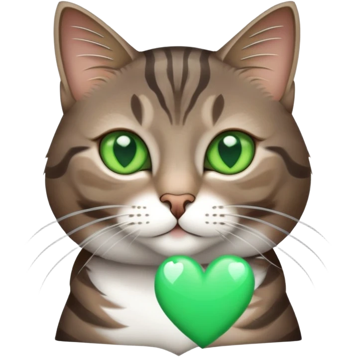 Grey Brown tabby cat and a white heart emoji