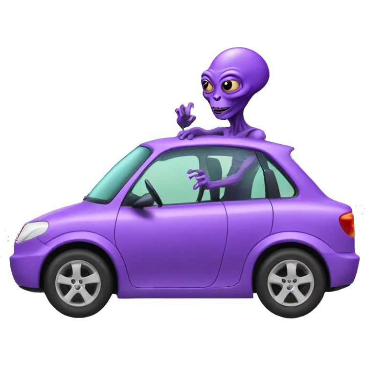 Purple alien driving a car emoji