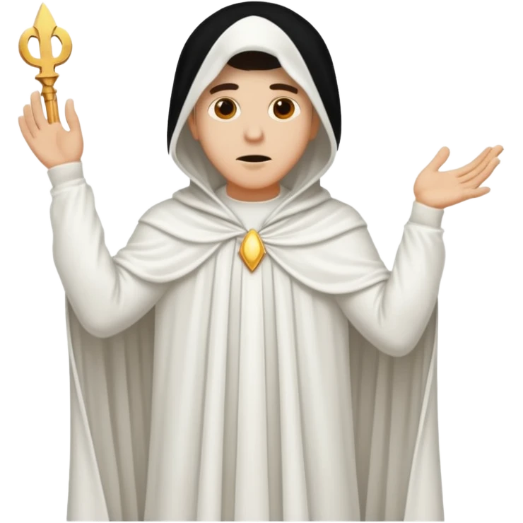 Make a guy in a ghost outfit with a point top emoji