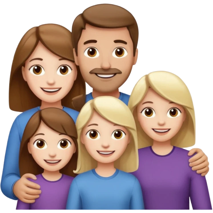 happy pale white  four person family with one brown hair dad, one brown hair mom, one blonde girl, and one brown hair girl emoji