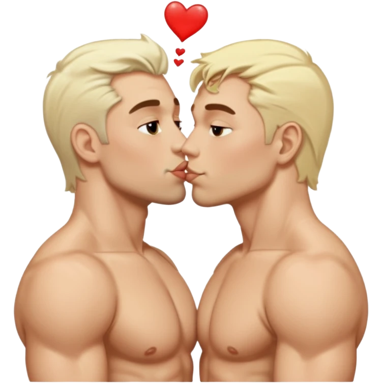Two white blonde jacked men kissing eachother emoji