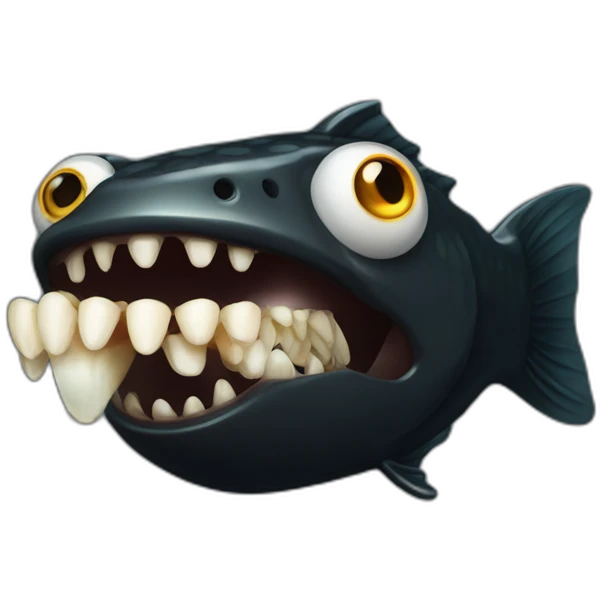 fish head with human teethon black background emoji