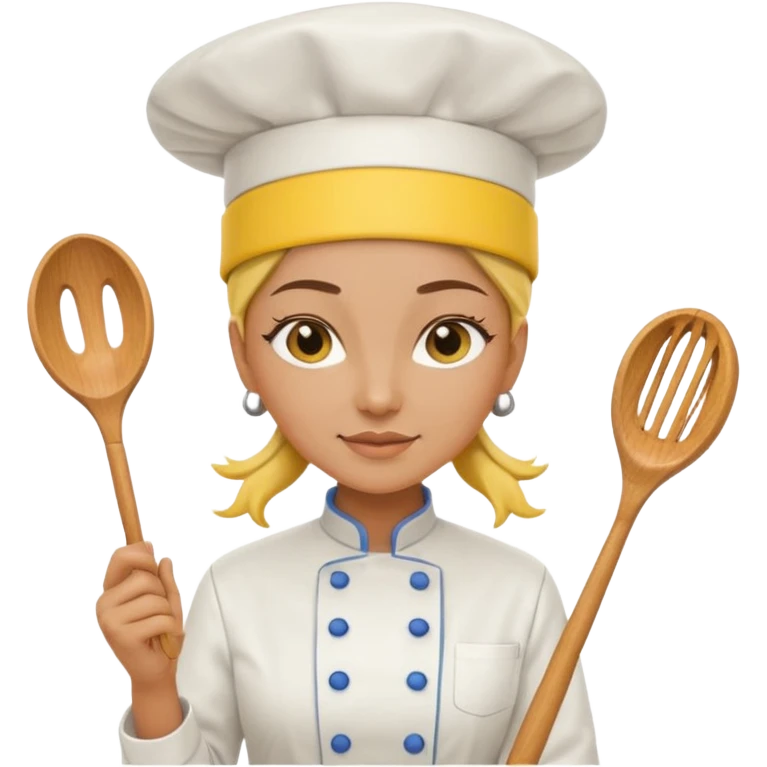 a woman chef wearing a bright yellow chef uniform with hat emoji