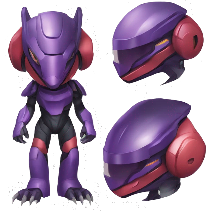 a blackGenesect-Raptor-Fakémon—hybrid with a futuristic visor-helmet full body emoji