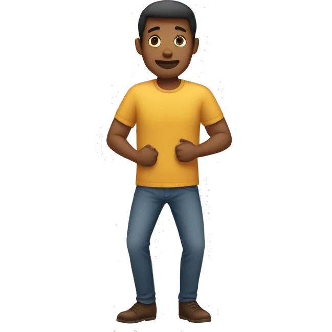 Man with knees pointing inwards and hands covering stomach emoji
