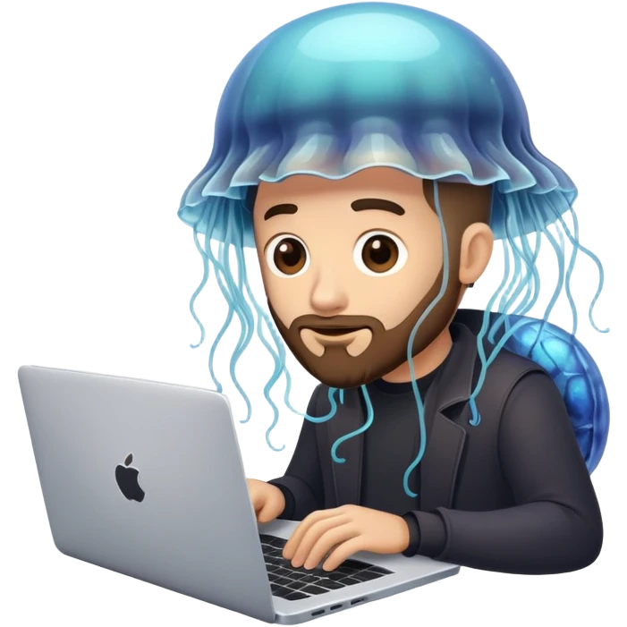 a developer with a jellyfish on his laptop emoji