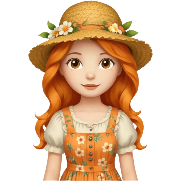 orange wavy long hair girl with wearing cottage core clothes emoji
