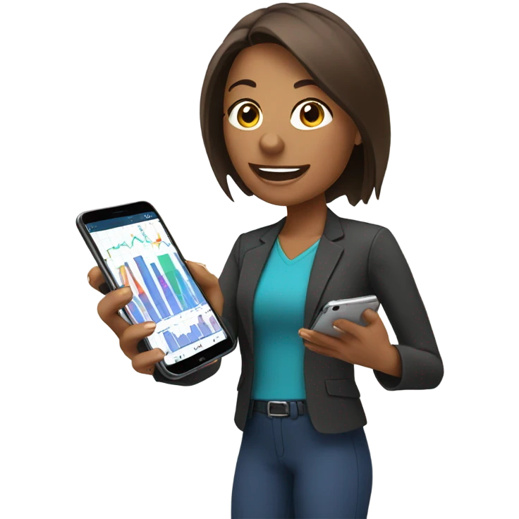 coach woman smartphone showing charts emoji