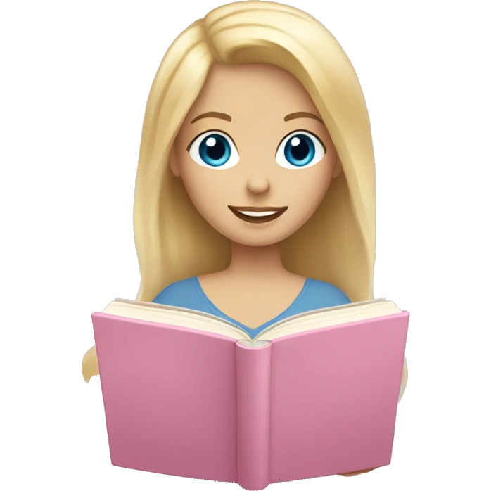 blonde hair blue eyed girl reading light pink book emoji