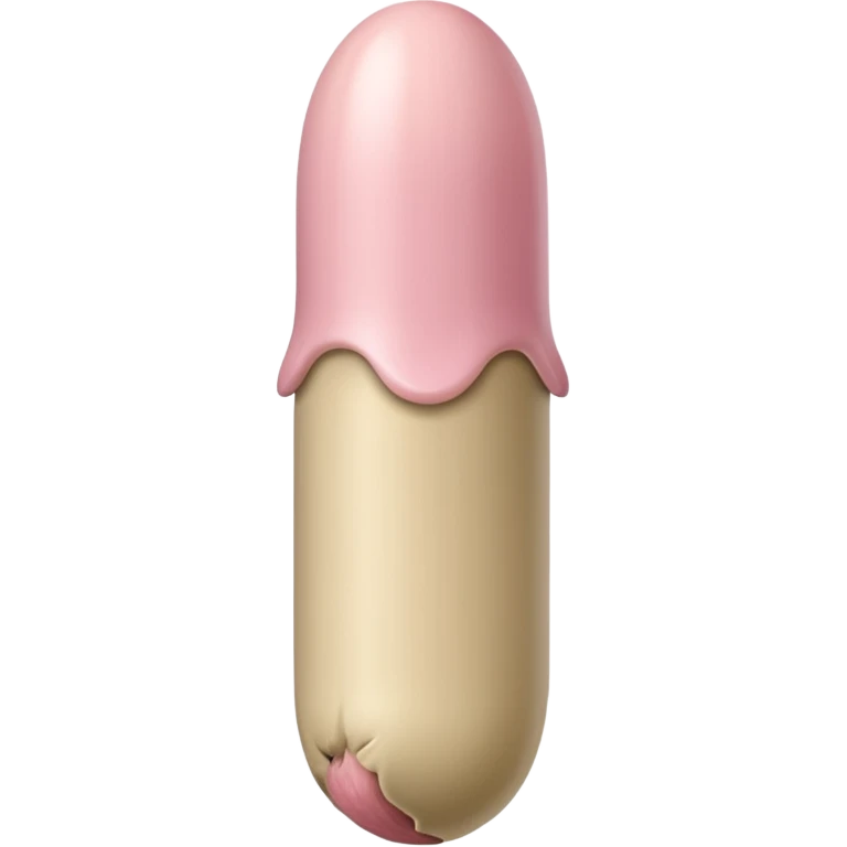 cylindrical skin tone beige-pink penis shaft, no face. at top of penis, add glans tip that is covering approximately 1/8th length of the penis, beige pink acorn-like shaped tip and corona line. at the bottom end/base of penis make it flat. add veiny detail on penis shaft emoji