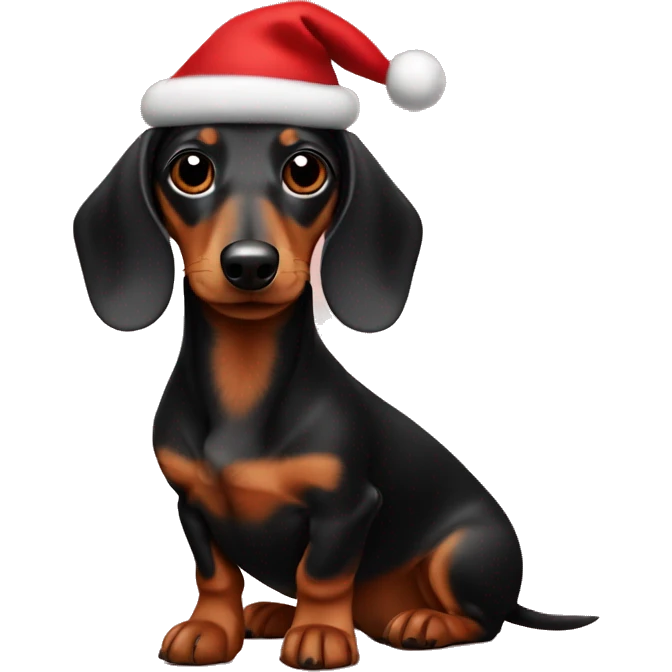Mini long hair tan dachshund dressed like Rudolph emoji