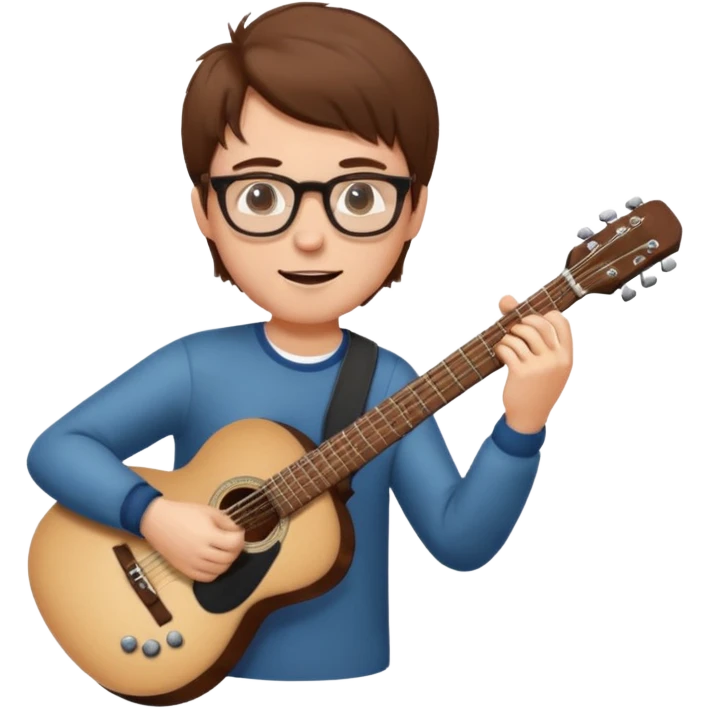 white Guy with glasses with brown hair playing a guitar emoji