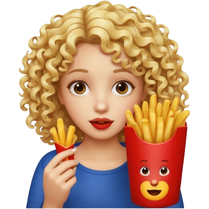 Blonde girl with curly hair eating french fries emoji