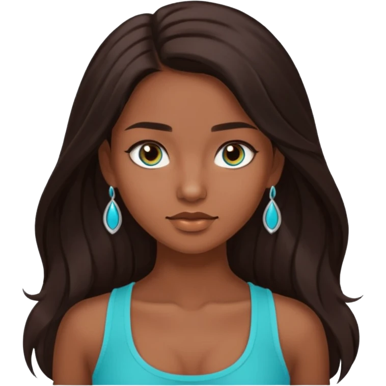 Forever Nenaa with long dark brown hair, cyan crop top, brown skin and eyes emoji
