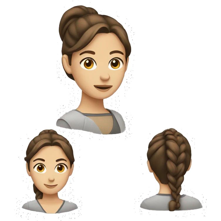 A woman with brown hair in a ponytail with brown eyes emoji