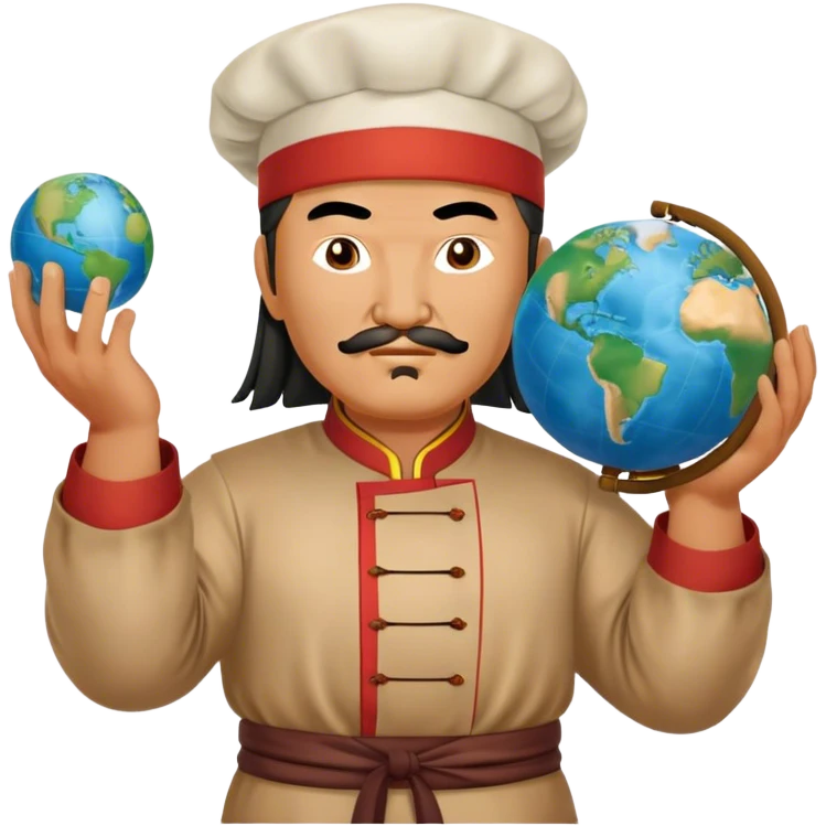genghis khan as a cook and holds a globe on his both hands emoji