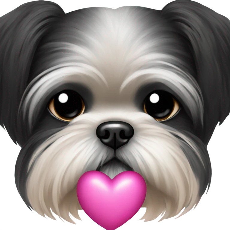 Black ShihTzu with pink hearts emoji