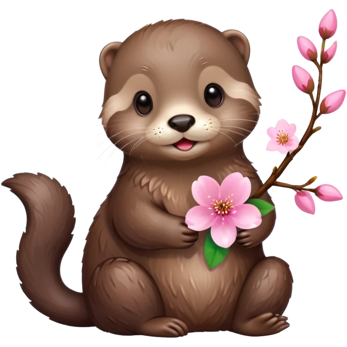 cute otter holding a cherry blossom flower emoji