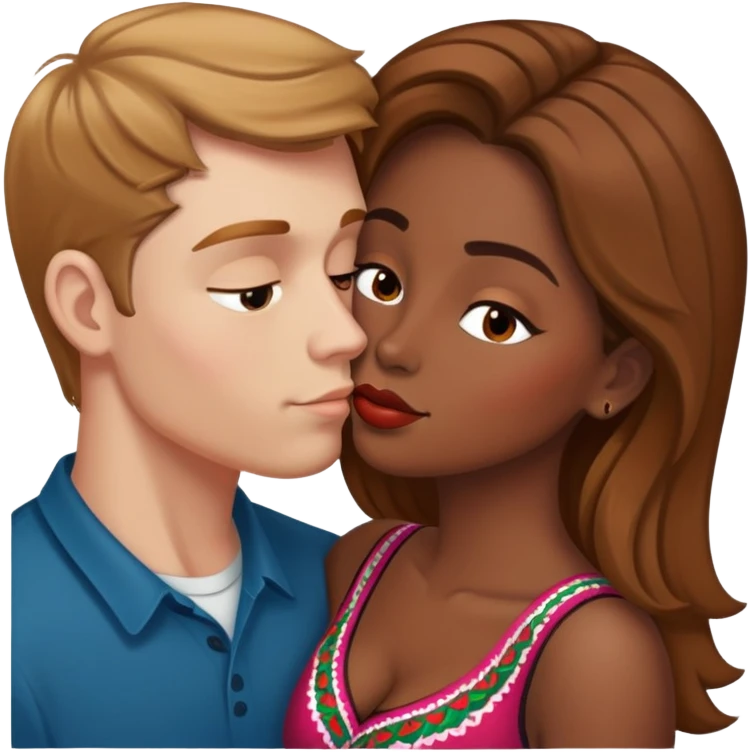 White guy with light brown hair kissing a Mexican woman emoji
