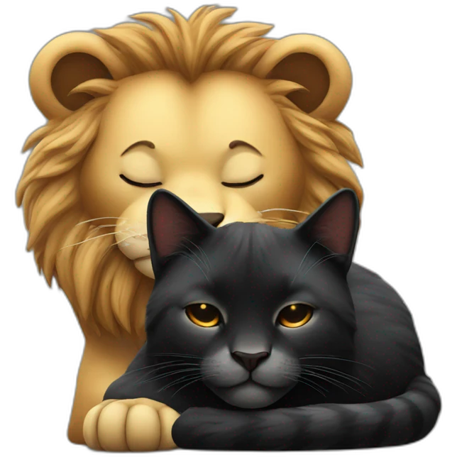 Big Lion and black cat closed eyes sleeping emoji