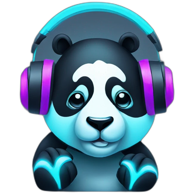 neon panda listening music on headphones emoji