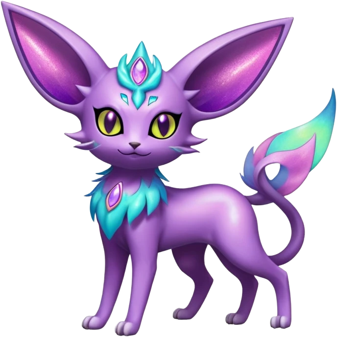 Shiny Exotic Elemental Espeon-Persian-Pokémon-Fakémon-hybrid-creature (full body) emoji