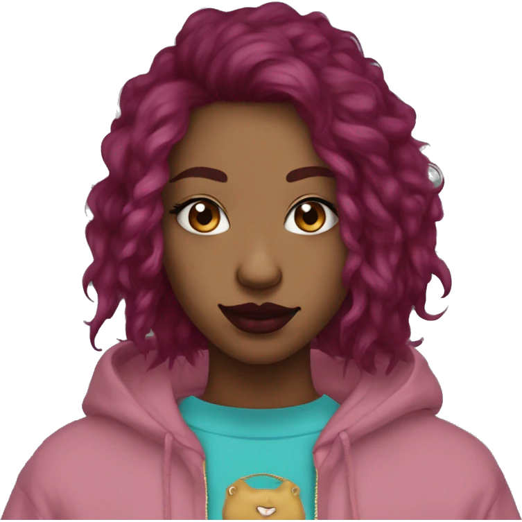 Deep pink maroon burgundy cyan dark hoodie fox coyote dyed hair and gold piercings nose piercing ear piercings emoji