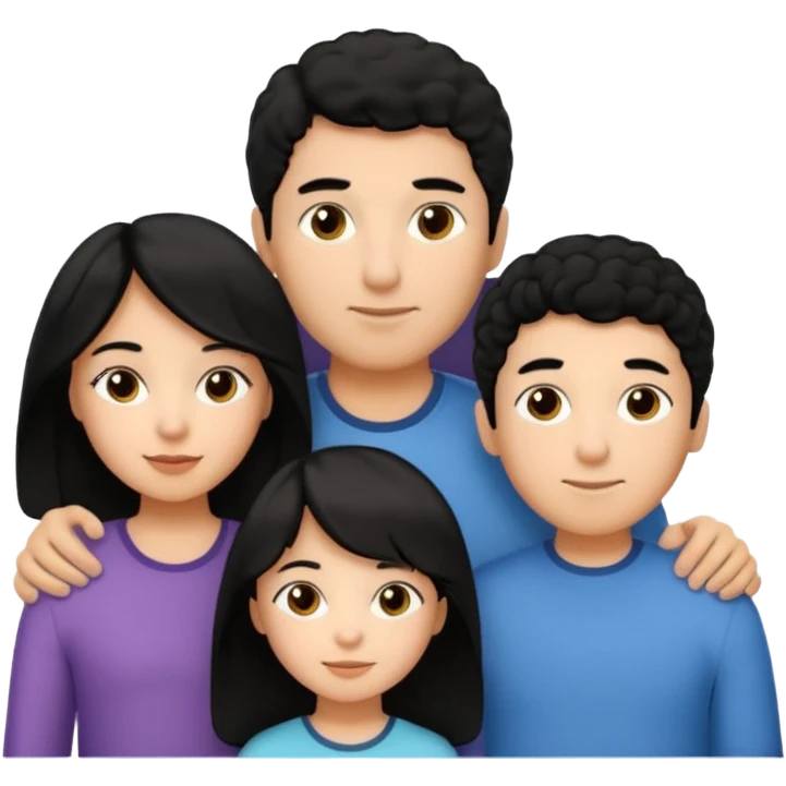 Hispanic family of five all close together: mom with long straight hair, dad with short curly hair, two boys with matching short hair, and a girl with long straight hair emoji